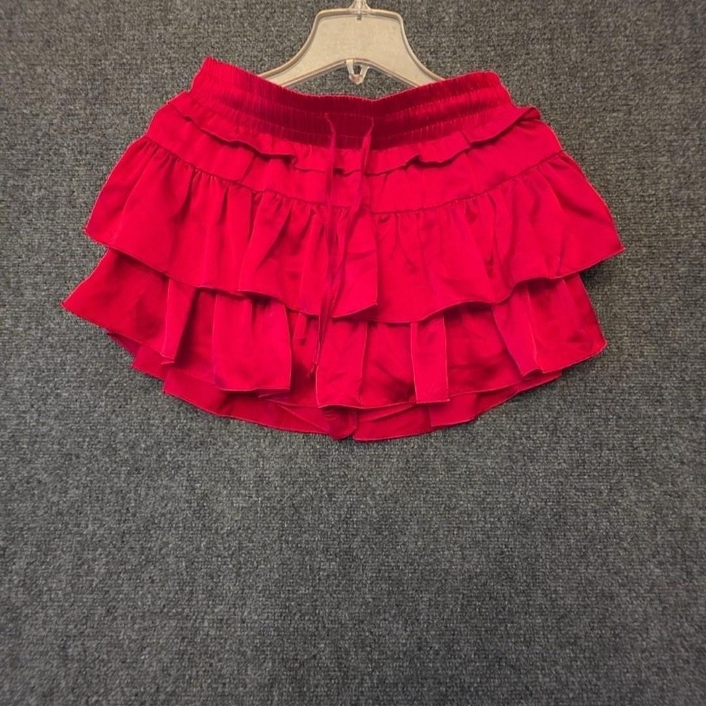 Day + Moon Skort Womens Medium‎ Red Ruffle Layered Satin Lined Elastic Waist